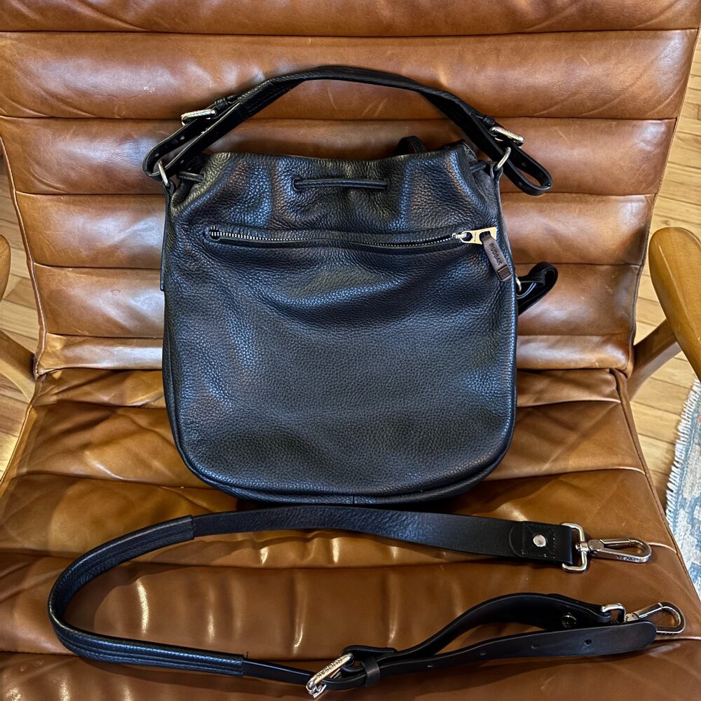 RUDSAK Black Leather Hobo Crossbody Bag